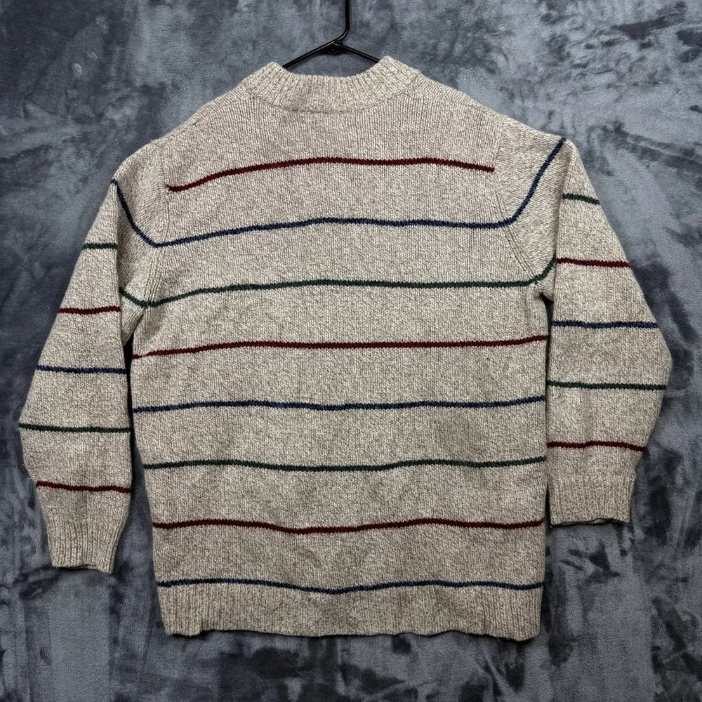 LL Bean Sweater Mens XXL Tall Oatmeal Striped Lambswool Henley Knit 285777